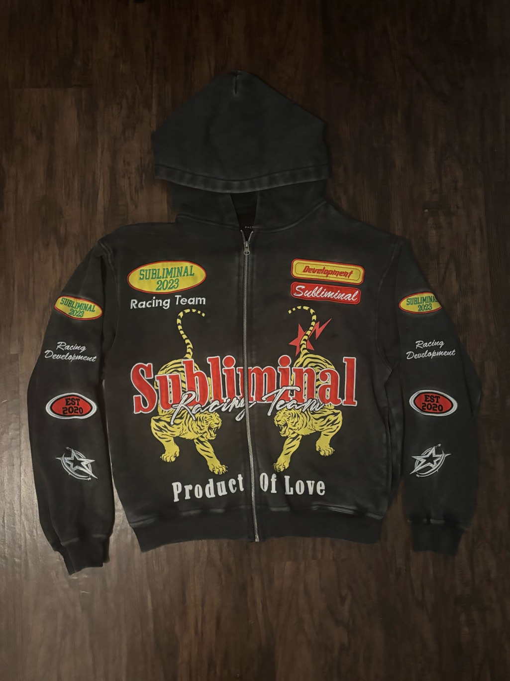 Racing Team Black Graphic Zip-Up Hoodie